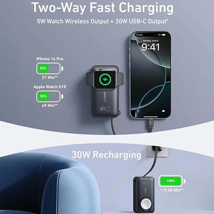 Anker MagGo Powerbank 10,000mah, 35w, For Apple Watch with Built-In Usb-C Cable Mr Gadget Official h3